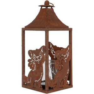 Clayre & Eef 6Y5776 Lantaarn 15x15x37 cm Bruin Metalen Kat Motief Antieke Stijl