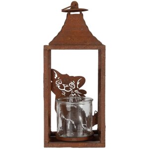 Clayre & Eef 6Y5776 Lantaarn 15x15x37 cm Bruin Metalen Kat Motief Antieke Stijl