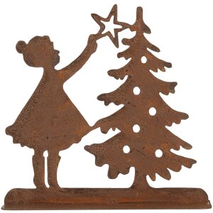 Clayre & Eef 6Y5780 Decoratie Kind met Kerstboom Bruin 14x5x14 cm