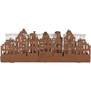Clayre & Eef 6Y5783 Theelichthouder Huizen Bruin 30x9x11 cm Landelijke stijl