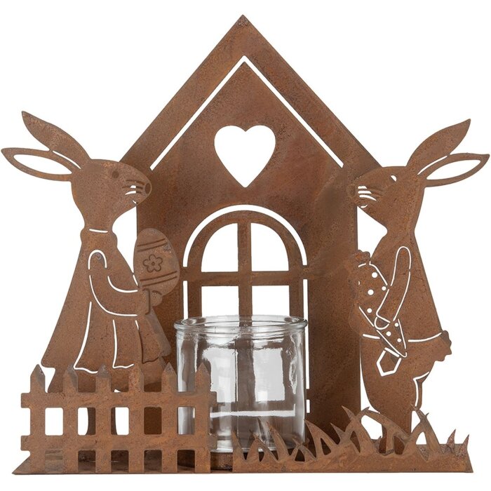 Clayre & Eef 6Y5786 Theelichthouder Huisje met Konijn Bruin 26x9x26 cm