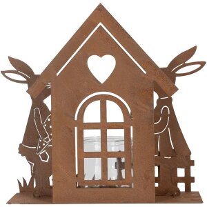Clayre & Eef 6Y5786 Theelichthouder Huisje met Konijn Bruin 26x9x26 cm