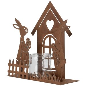 Clayre & Eef 6Y5786 Theelichthouder Huisje met Konijn Bruin 26x9x26 cm