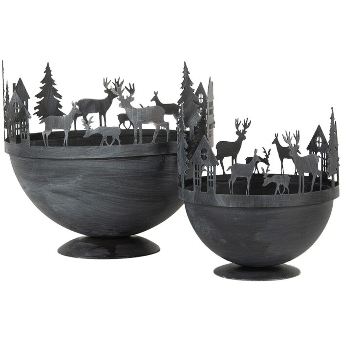 Clayre & Eef 6Y5787 Sierschaal Set van 2 Grijs Ø 19x17 Ø 13x14 cm
