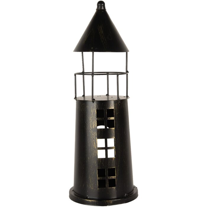 Clayre & Eef 6Y5790 Decoratie Vuurtoren Zwart Ø16x45 cm Metaal Landhuisstijl