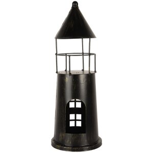 Clayre & Eef 6Y5790 Decoratie Vuurtoren Zwart Ø16x45 cm Metaal Landhuisstijl