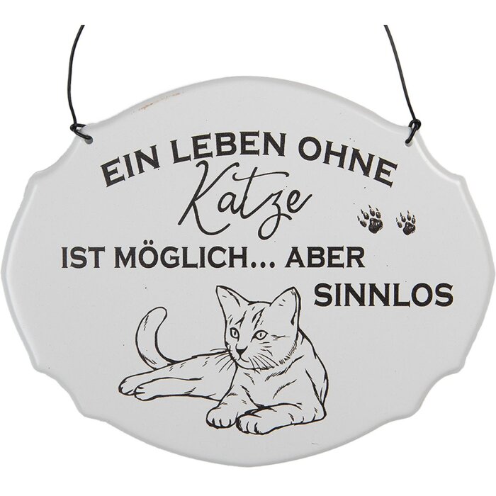 Clayre & Eef 6Y5685 Tekstbord Een leven zonder kat is mogelijk Wit 18x15 cm