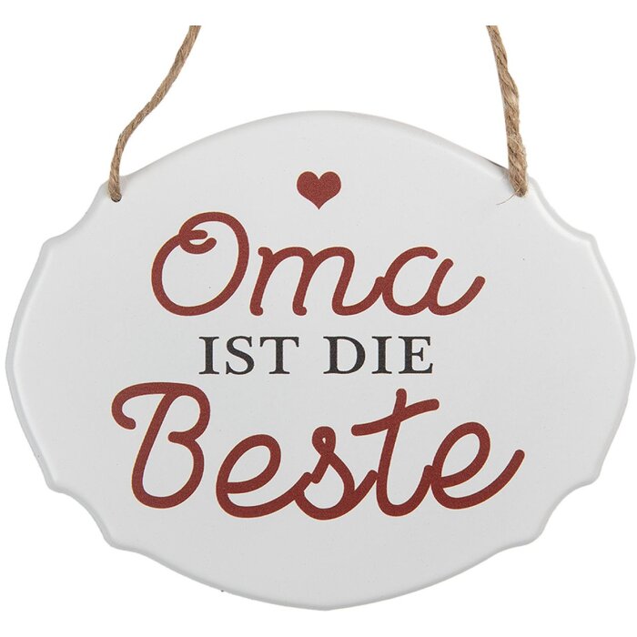 Clayre & Eef 6Y5686 Tekstbordje Oma is de beste Wit Rood 18x1x15 cm IJzer