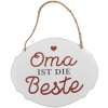 Clayre & Eef 6Y5686 Tekstbordje Oma is de beste Wit Rood 18x1x15 cm IJzer