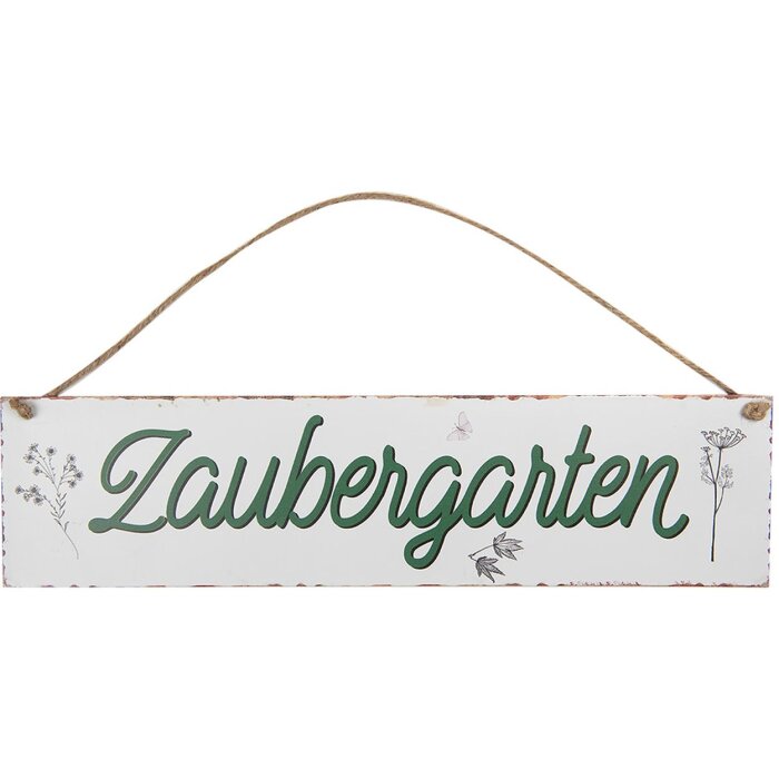 Clayre & Eef Tekstbord Magische Tuin Tuindecoratie Metaal Wit 40x1x10 cm