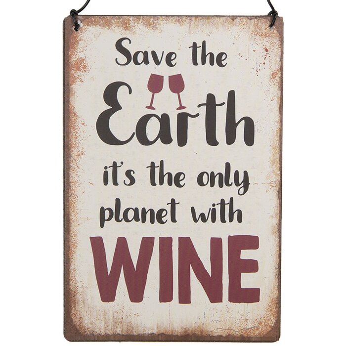 Clayre & Eef 6Y5695 Tekstbord Save the Earth Wijn 10x15cm IJzer Beige Rood