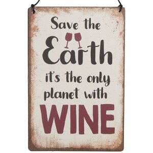 Clayre & Eef 6Y5695 Tekstbord Save the Earth Wijn 10x15cm IJzer Beige Rood