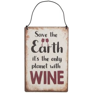 Clayre & Eef 6Y5695 Tekstbord Save the Earth Wijn 10x15cm IJzer Beige Rood