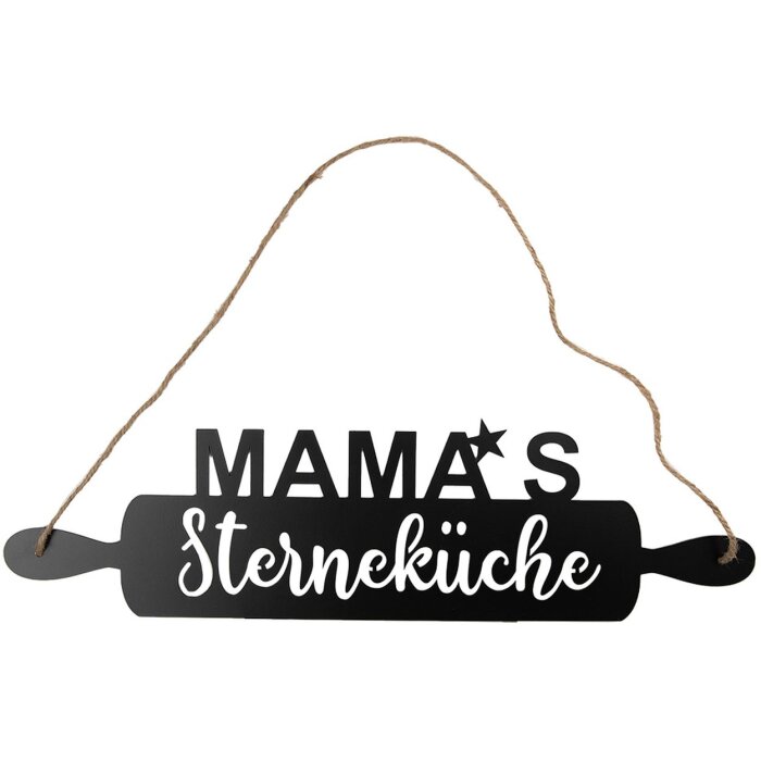 Clayre & Eef Tekstbord Mamas ster keuken zwart 50x1x14 cm ijzer jute touw