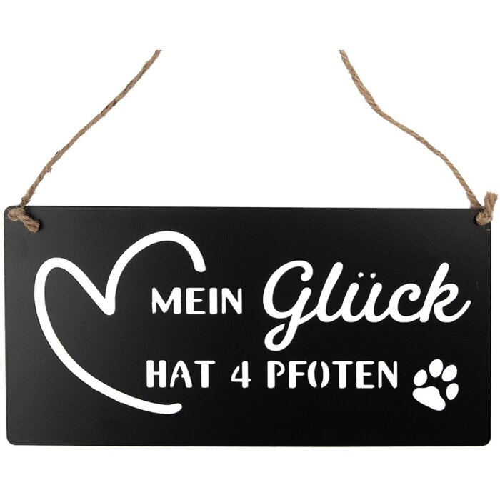 Clayre & Eef 6Y5698 Tekstbord Mijn geluk heeft 4 poten Zwart 30x1x15 cm