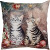 Clayre & Eef KT021.417 Kussenhoes kattenmotief landelijke stijl 45x45 cm bruin rood