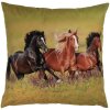 Clayre & Eef KT021.418 Kussenhoes 45x45 cm Wilde Paarden Natuurlijk Groen Bruin