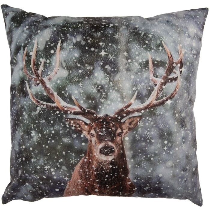 Clayre & Eef kussenhoes 45x45 cm hertenmotief grijs bruin landelijke stijl