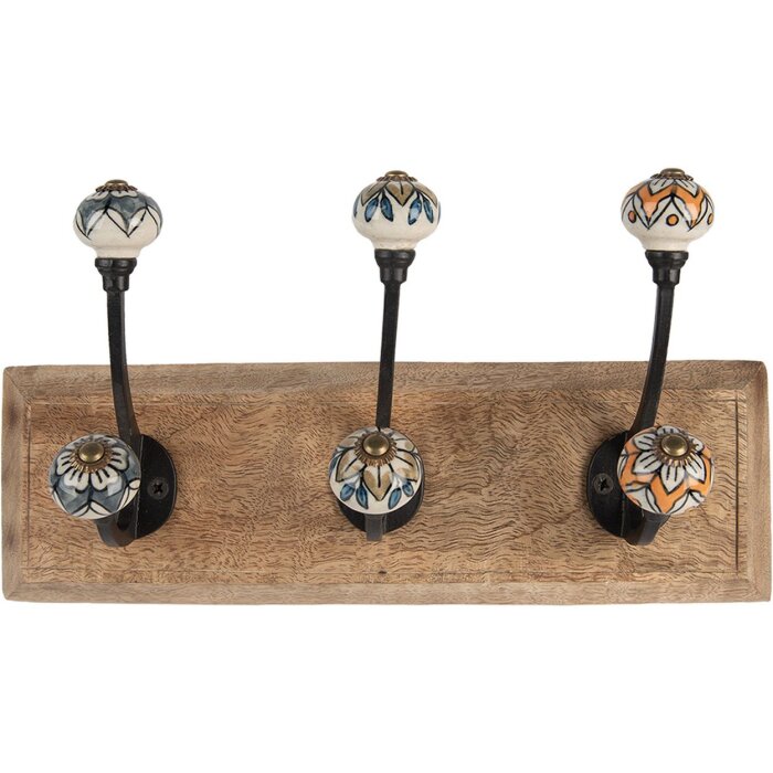 Clayre & Eef 6H2394 Wandkapstok 3 haken antiek stijl bruin 31x10x16 cm