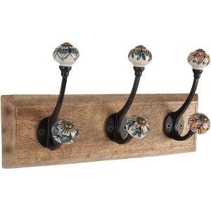 Clayre & Eef 6H2394 Wandkapstok 3 haken antiek stijl bruin 31x10x16 cm