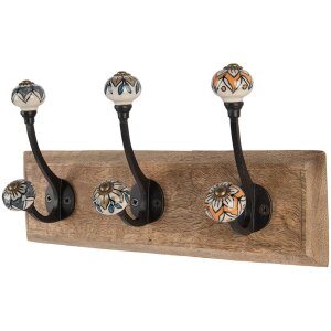 Clayre & Eef 6H2394 Wandkapstok 3 haken antiek stijl bruin 31x10x16 cm