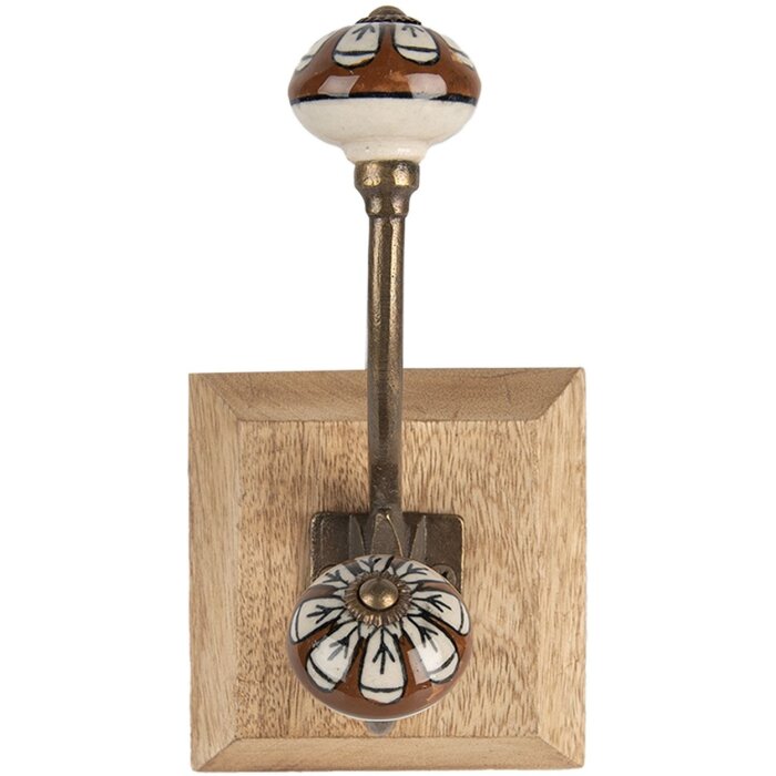 Clayre & Eef 6H2395 Wandhaak Hout Metaal Bruin 10x11x18 cm Antieke Stijl
