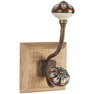 Clayre & Eef 6H2395 Wandhaak Hout Metaal Bruin 10x11x18 cm Antieke Stijl