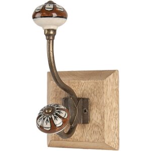 Clayre & Eef 6H2395 Wandhaak Hout Metaal Bruin 10x11x18 cm Antieke Stijl