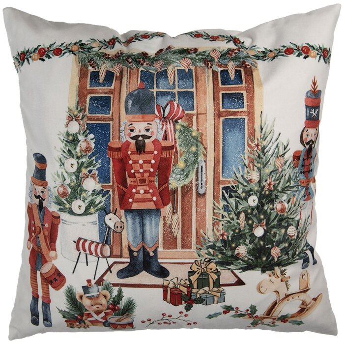 Clayre & Eef KT021.403 Kussenhoes 45x45 cm Wit Rood Groen Landelijk Kerstfeest