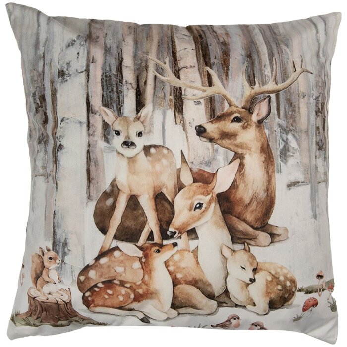 Clayre & Eef KT021.404 kussenhoes 45x45cm herten bos dieren landelijke stijl