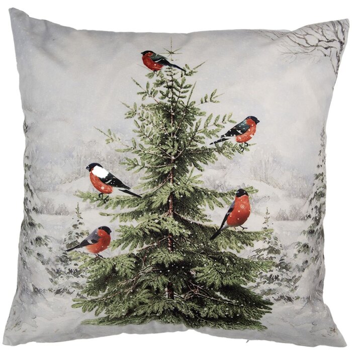Clayre & Eef KT021.407 Kussenhoes 45x45 cm Wit Groen Landelijk Wintermotief