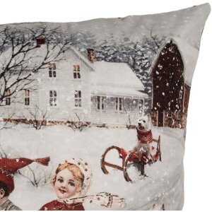 Clayre & Eef KT021.410 Kussenhoes grijs rood 45x45 cm winter landhuis design