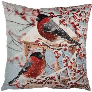 Clayre & Eef kussenhoes wintervogels blauw-rood 45x45...