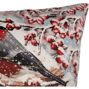 Clayre & Eef kussenhoes wintervogels blauw-rood 45x45 cm landelijke stijl