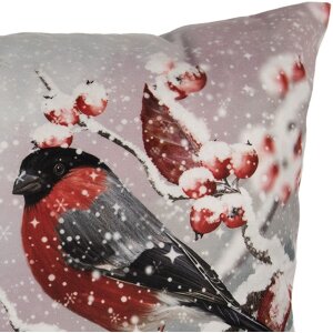 Clayre & Eef KT021.413 Kussenhoes 45x45cm Winter Goudvinken Grijs Rood