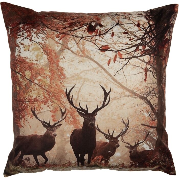 Clayre & Eef KT021.414 Kussenhoes 45x45 cm Bruin Oranje Hertenmotief