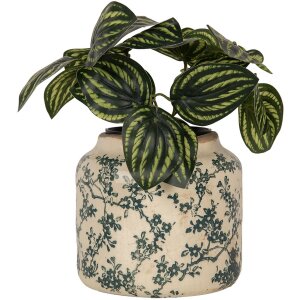 Clayre & Eef Bloempot Beige-Groen Ø16x15cm Keramiek Landelijke Stijl Vintage