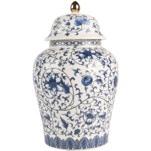 Clayre & Eef 6CE2136 Decoratieve pot met deksel Wit-Blauw Ø 12x21 cm
