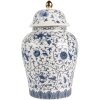 Clayre & Eef 6CE2136 Decoratieve pot met deksel Wit-Blauw Ø 12x21 cm
