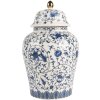 Clayre & Eef 6CE2136 Decoratieve pot met deksel Wit-Blauw Ø 12x21 cm