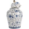 Clayre & Eef 6CE2136 Decoratieve pot met deksel Wit-Blauw Ø 12x21 cm