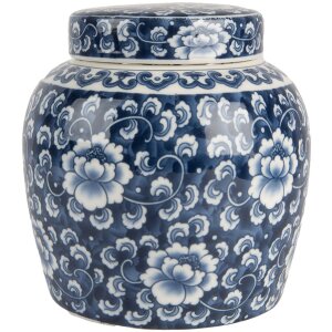 Clayre & Eef 6CE2138 Decoratiepot met Deksel Blauw-Wit Ø 13x13 cm