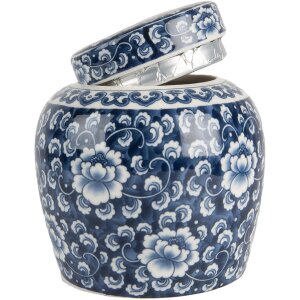Clayre & Eef 6CE2138 Decoratiepot met Deksel Blauw-Wit Ø 13x13 cm