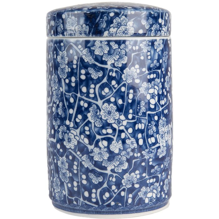 Clayre & Eef 6CE2139 Decoratieve Pot met Deksel Blauw Wit Ø 9x14 cm