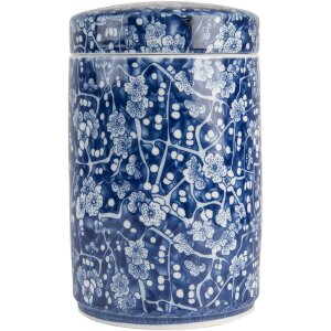 Clayre & Eef 6CE2139 Decoratieve Pot met Deksel Blauw Wit Ø 9x14 cm