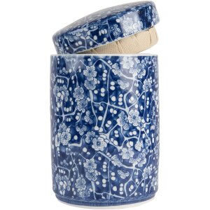 Clayre & Eef 6CE2139 Decoratieve Pot met Deksel Blauw Wit Ø 9x14 cm