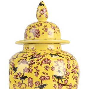 Clayre & Eef 6CE2140 Decoratieve pot met deksel Gele kersenbloesem Ø11x22 cm