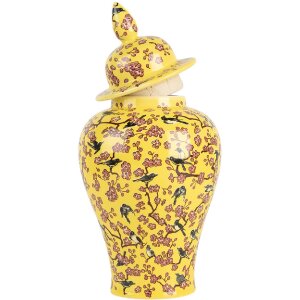 Clayre & Eef 6CE2140 Decoratieve pot met deksel Gele kersenbloesem Ø11x22 cm