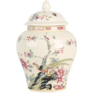Clayre & Eef 6CE2141 Decoratieve pot met deksel Keramiek Beige Roze Ø 12x18 cm