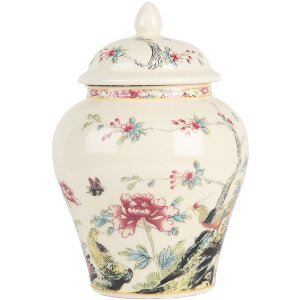 Clayre & Eef 6CE2141 Decoratieve pot met deksel Keramiek Beige Roze Ø 12x18 cm